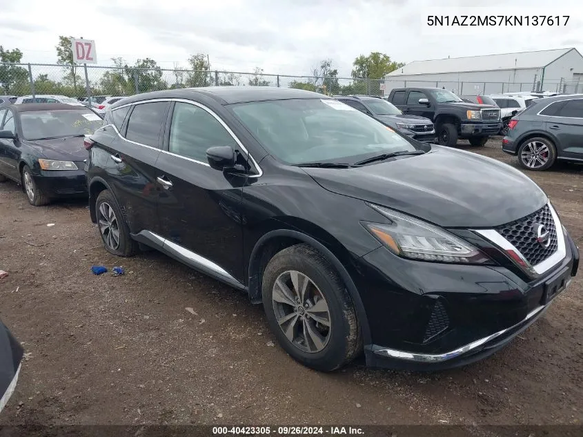 5N1AZ2MS7KN137617 2019 Nissan Murano S/Sl/Sv/Platinum