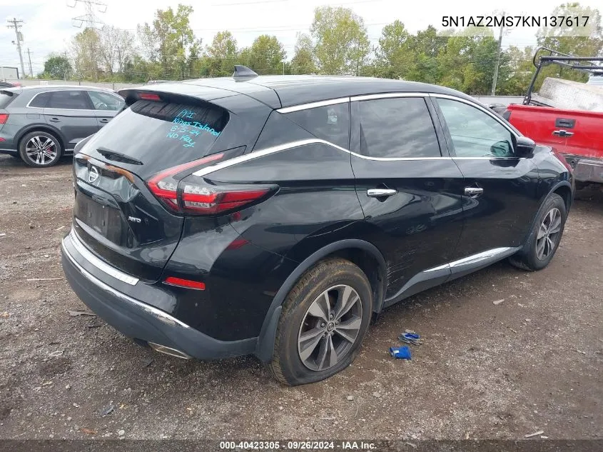 2019 Nissan Murano S/Sl/Sv/Platinum VIN: 5N1AZ2MS7KN137617 Lot: 40423305