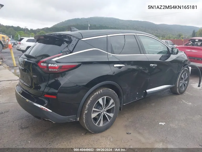 2019 Nissan Murano S VIN: 5N1AZ2MS4KN165181 Lot: 40449653