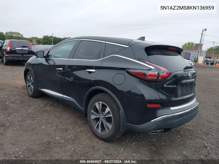 2019 Nissan Murano S VIN: 5N1AZ2MS8KN136959 Lot: 40454927