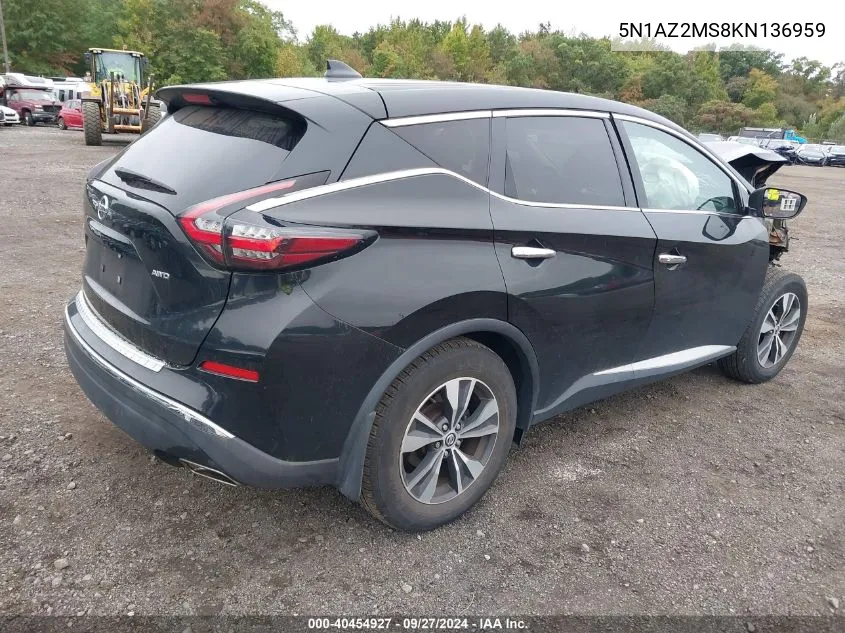 2019 Nissan Murano S VIN: 5N1AZ2MS8KN136959 Lot: 40454927