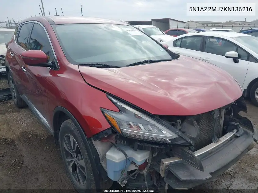 5N1AZ2MJ7KN136216 2019 Nissan Murano S