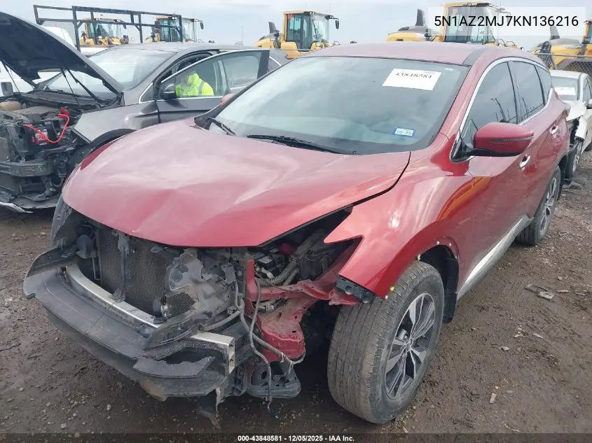 5N1AZ2MJ7KN136216 2019 Nissan Murano S