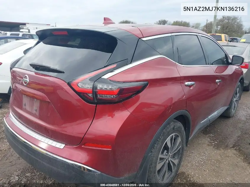 5N1AZ2MJ7KN136216 2019 Nissan Murano S