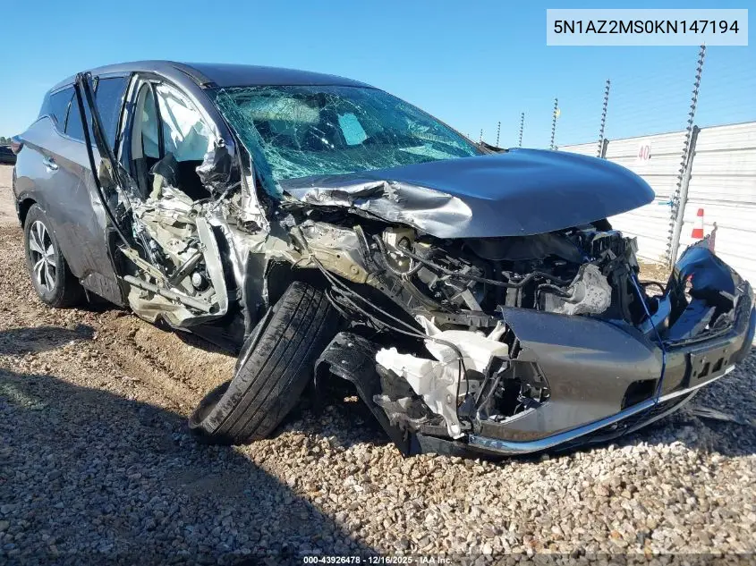 5N1AZ2MS0KN147194 2019 Nissan Murano S