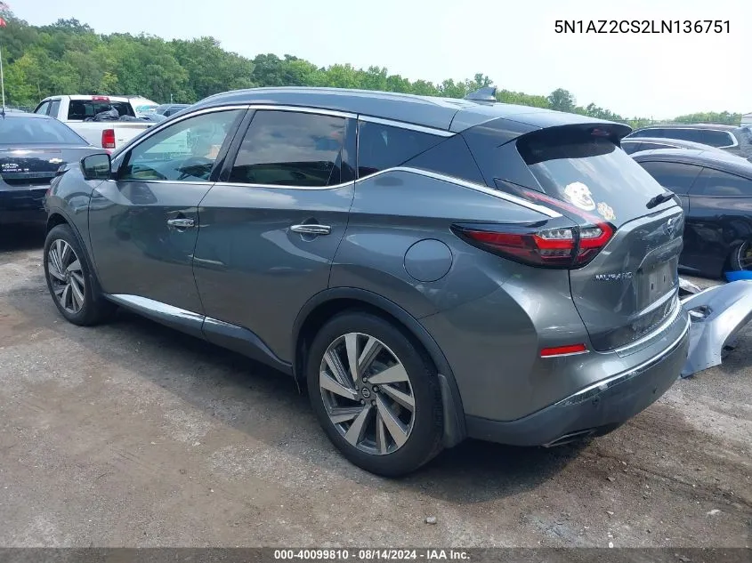 2020 Nissan Murano Sl Intelligent Awd VIN: 5N1AZ2CS2LN136751 Lot: 40099810