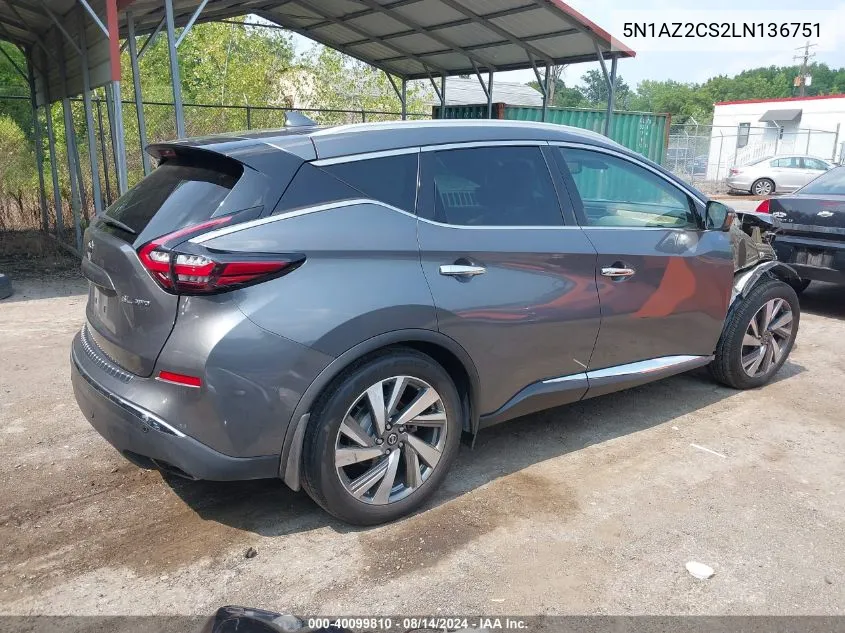 2020 Nissan Murano Sl Intelligent Awd VIN: 5N1AZ2CS2LN136751 Lot: 40099810