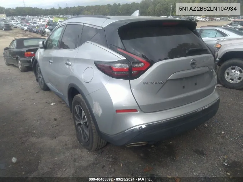 2020 Nissan Murano Sv Intelligent Awd VIN: 5N1AZ2BS2LN104934 Lot: 40408892