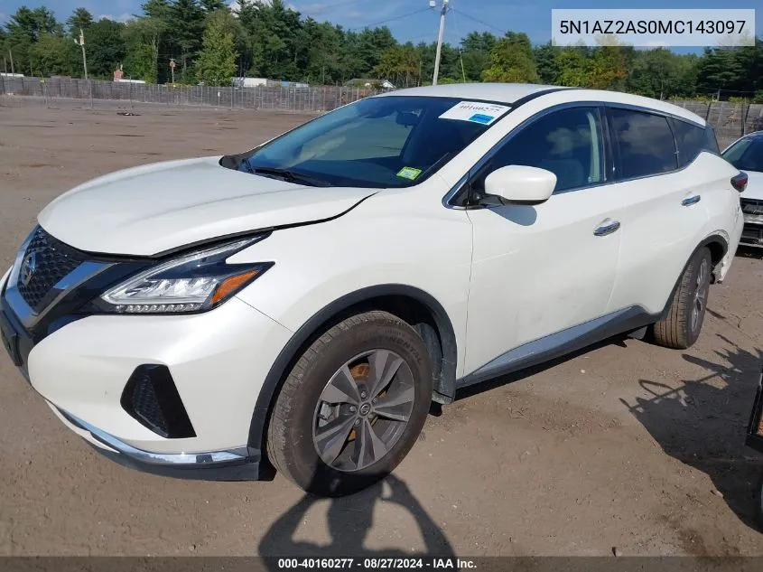 2021 Nissan Murano S Intelligent Awd VIN: 5N1AZ2AS0MC143097 Lot: 40160277