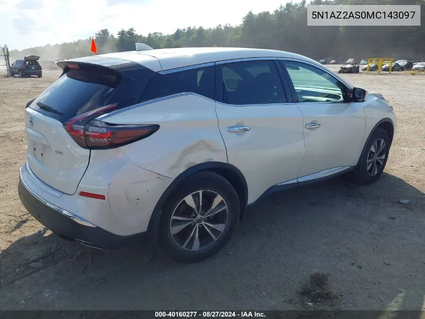 5N1AZ2AS0MC143097 2021 Nissan Murano S Intelligent Awd