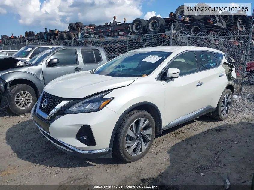 2021 Nissan Murano Sl Fwd VIN: 5N1AZ2CJ2MC103155 Lot: 40228317