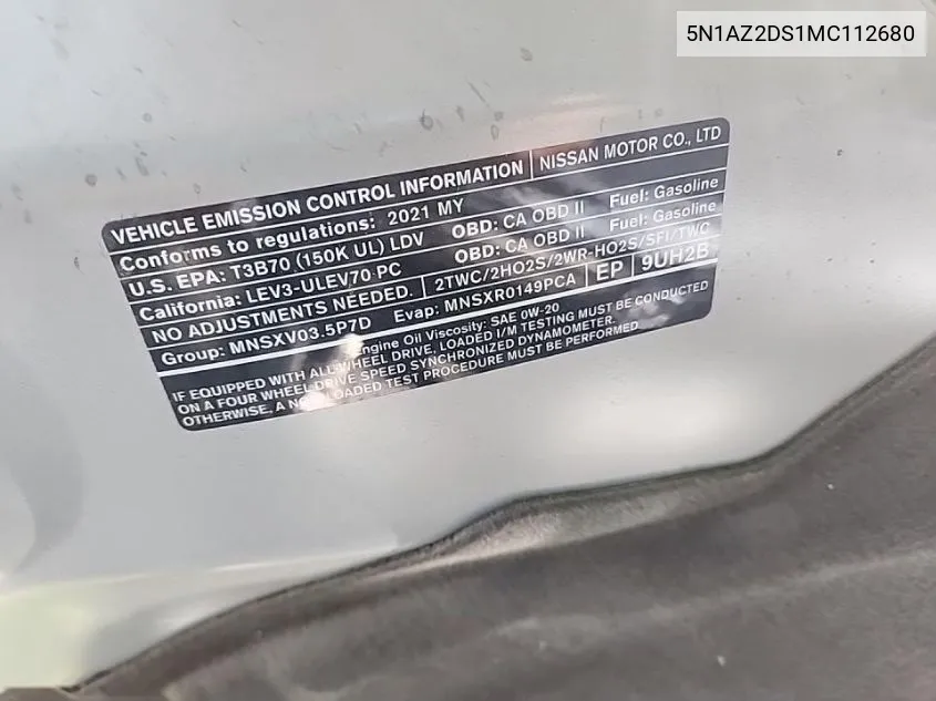 5N1AZ2DS1MC112680 2021 Nissan Murano Platinum