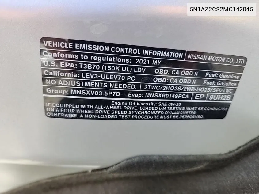 5N1AZ2CS2MC142045 2021 Nissan Murano Sl