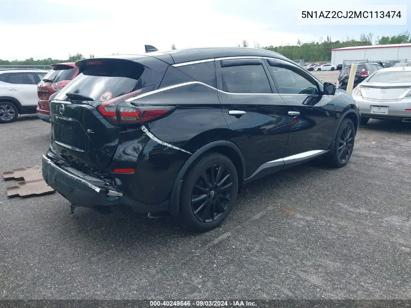 2021 Nissan Murano Sl Fwd VIN: 5N1AZ2CJ2MC113474 Lot: 40249546