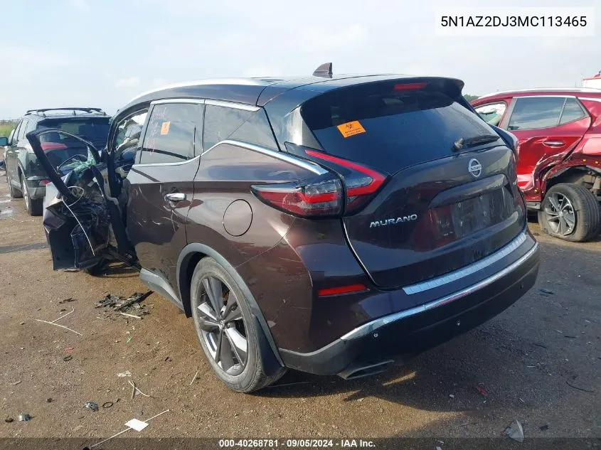 5N1AZ2DJ3MC113465 2021 Nissan Murano Platinum