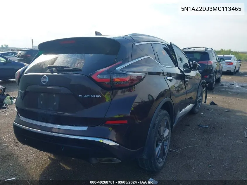 5N1AZ2DJ3MC113465 2021 Nissan Murano Platinum