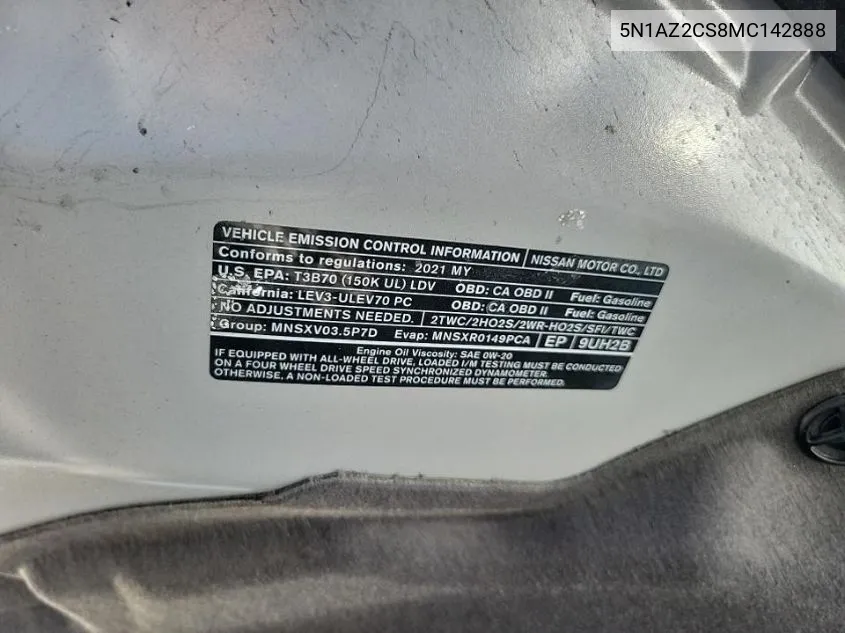 5N1AZ2CS8MC142888 2021 Nissan Murano Sl