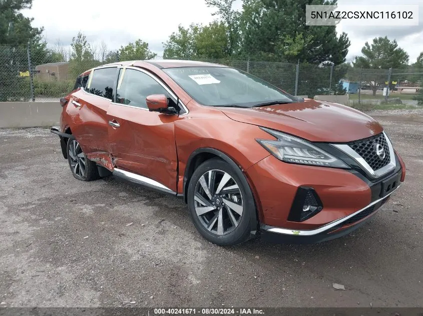 2022 Nissan Murano Sl Intelligent Awd VIN: 5N1AZ2CSXNC116102 Lot: 40241671