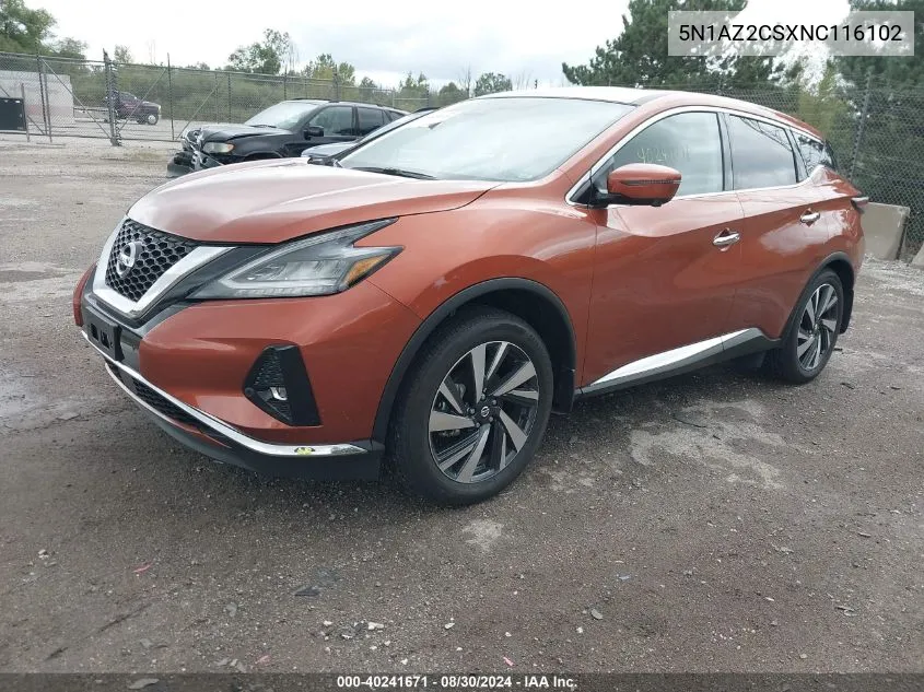 2022 Nissan Murano Sl Intelligent Awd VIN: 5N1AZ2CSXNC116102 Lot: 40241671