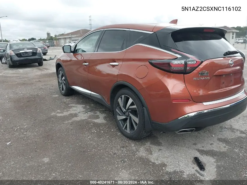 2022 Nissan Murano Sl Intelligent Awd VIN: 5N1AZ2CSXNC116102 Lot: 40241671