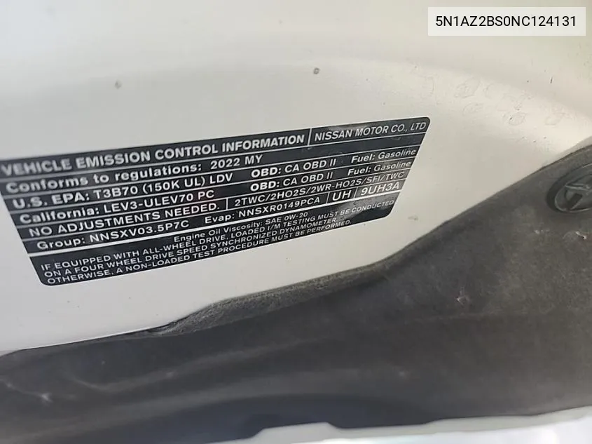 5N1AZ2BS0NC124131 2022 Nissan Murano Sv