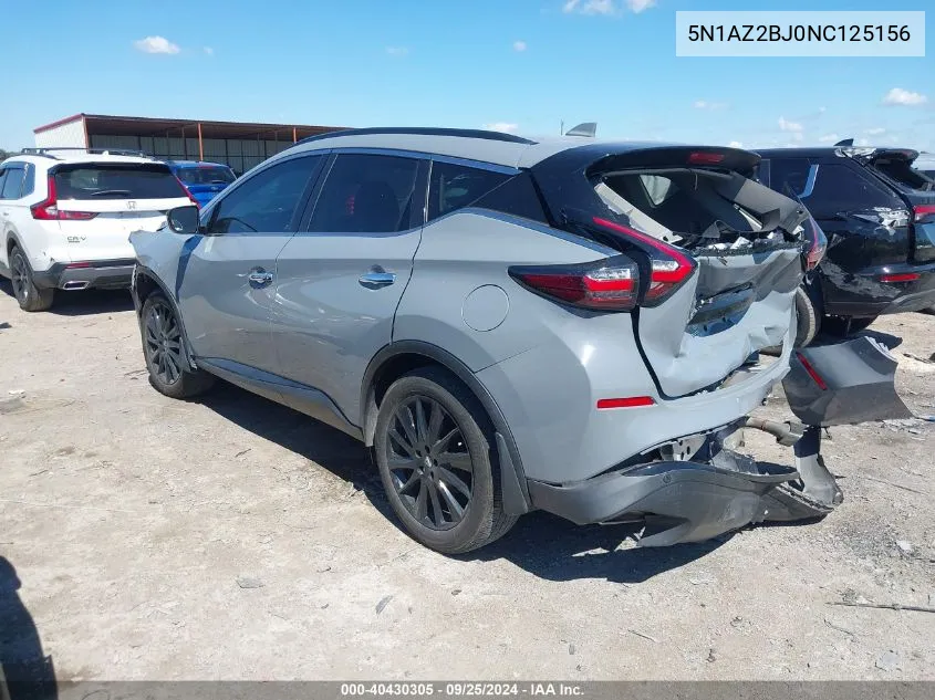 2022 Nissan Murano Sv Fwd VIN: 5N1AZ2BJ0NC125156 Lot: 40430305