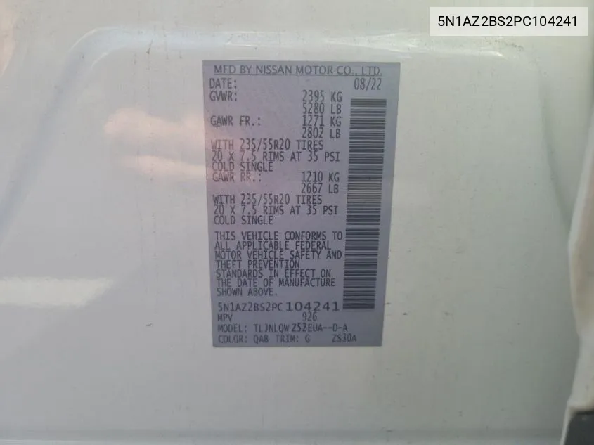 5N1AZ2BS2PC104241 2023 Nissan Murano Sv