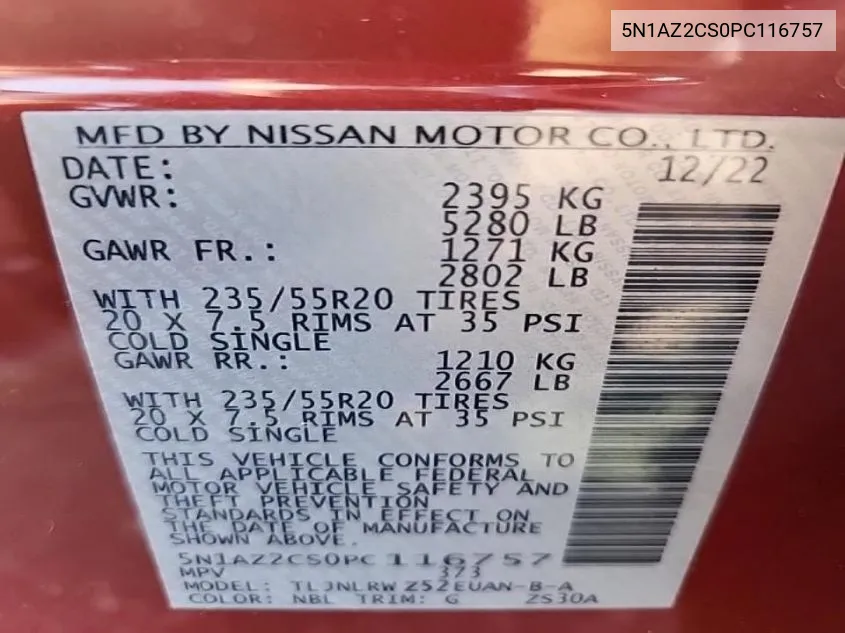 5N1AZ2CS0PC116757 2023 Nissan Murano Sl