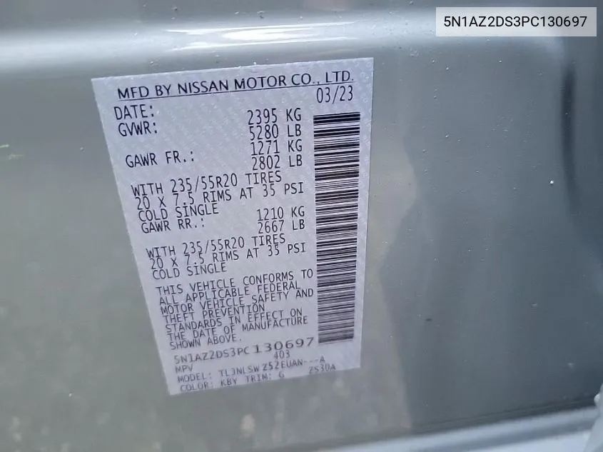 5N1AZ2DS3PC130697 2023 Nissan Murano Platinum