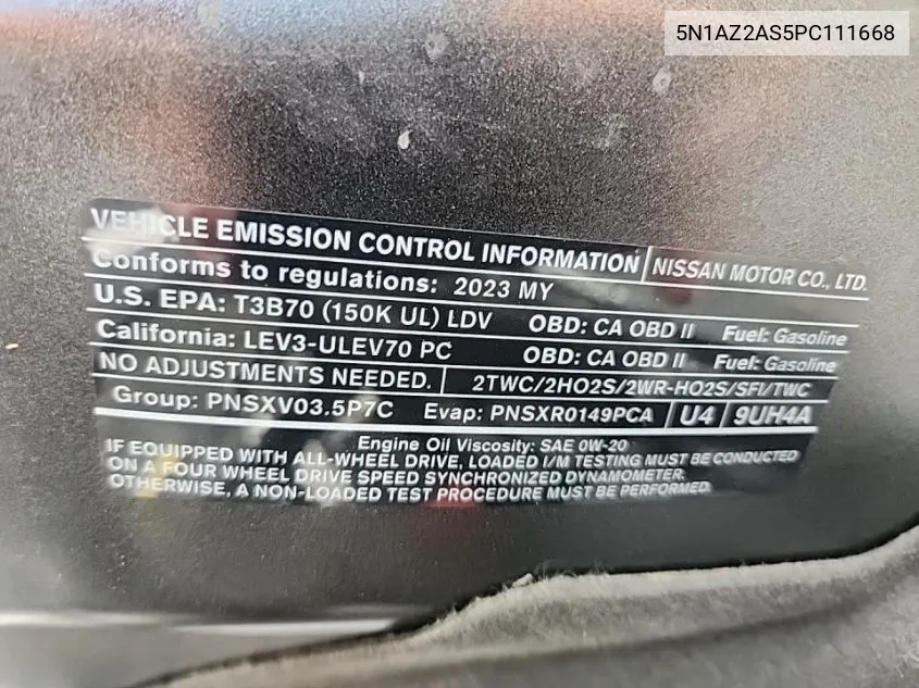 5N1AZ2AS5PC111668 2023 Nissan Murano S