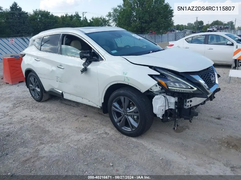 2024 Nissan Murano Platinum Intelligent Awd VIN: 5N1AZ2DS4RC115807 Lot: 40216671