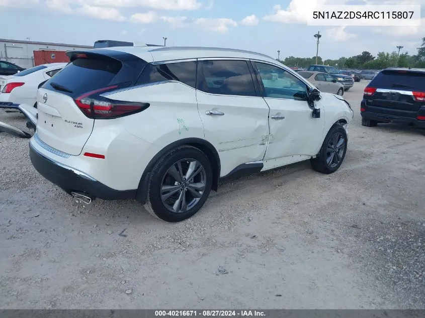 5N1AZ2DS4RC115807 2024 Nissan Murano Platinum Intelligent Awd