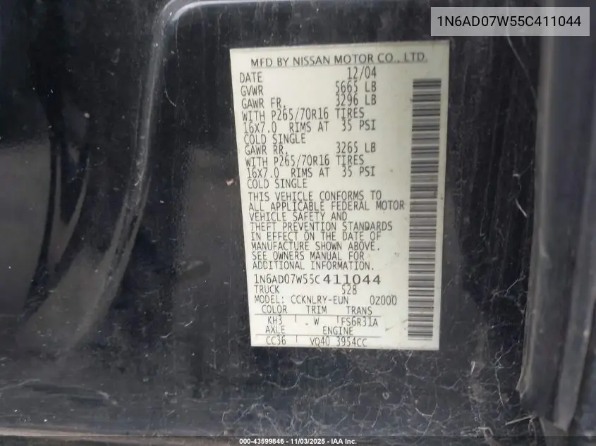 1N6AD07W55C411044 2005 Nissan Frontier Se