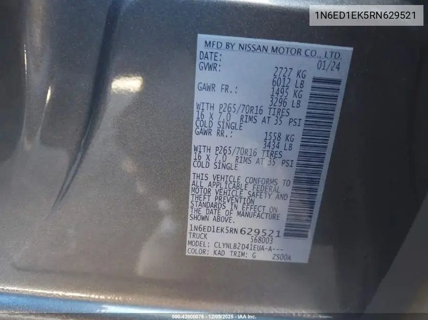1N6ED1EK5RN629521 2024 Nissan Frontier