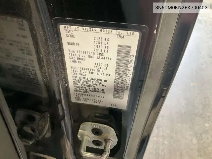 3N6CM0KN2FK700403 2015 Nissan Nv200 S