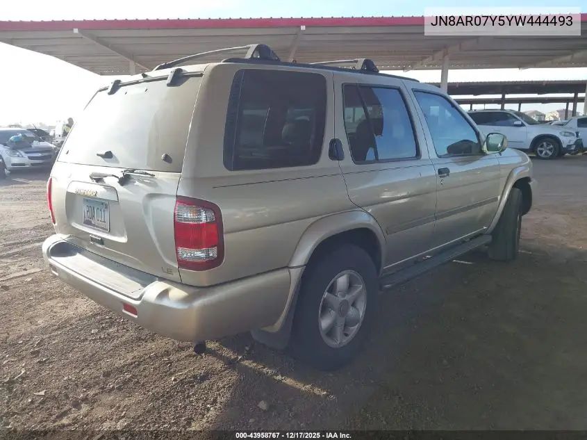 JN8AR07Y5YW444493 2000 Nissan Pathfinder Le/Se/Xe