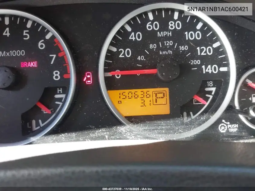 5N1AR1NB1AC600421 2010 Nissan Pathfinder Se