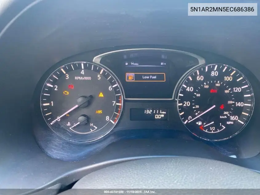 5N1AR2MN5EC686386 2014 Nissan Pathfinder Platinum/S/Sl/Sv