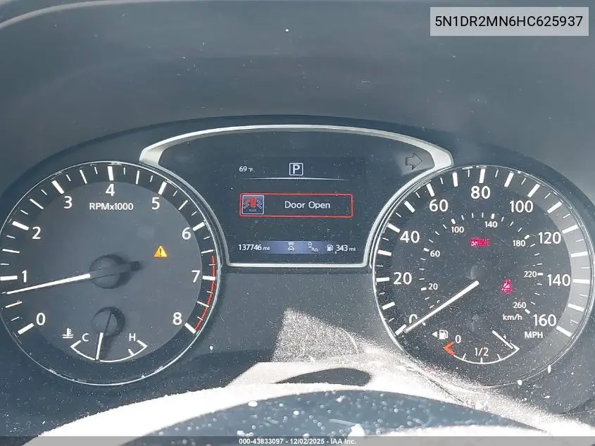 5N1DR2MN6HC625937 2017 Nissan Pathfinder S