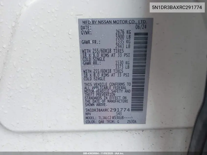 5N1DR3BAXRC291774 2024 Nissan Pathfinder Sv Fwd