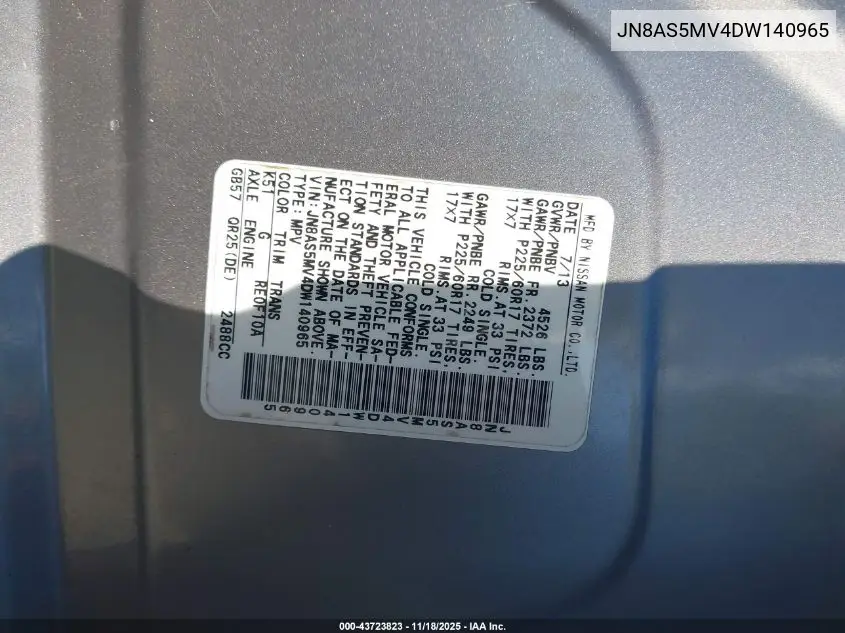 JN8AS5MV4DW140965 2013 Nissan Rogue Sv