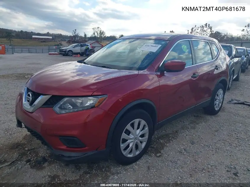 KNMAT2MT4GP681678 2016 Nissan Rogue S