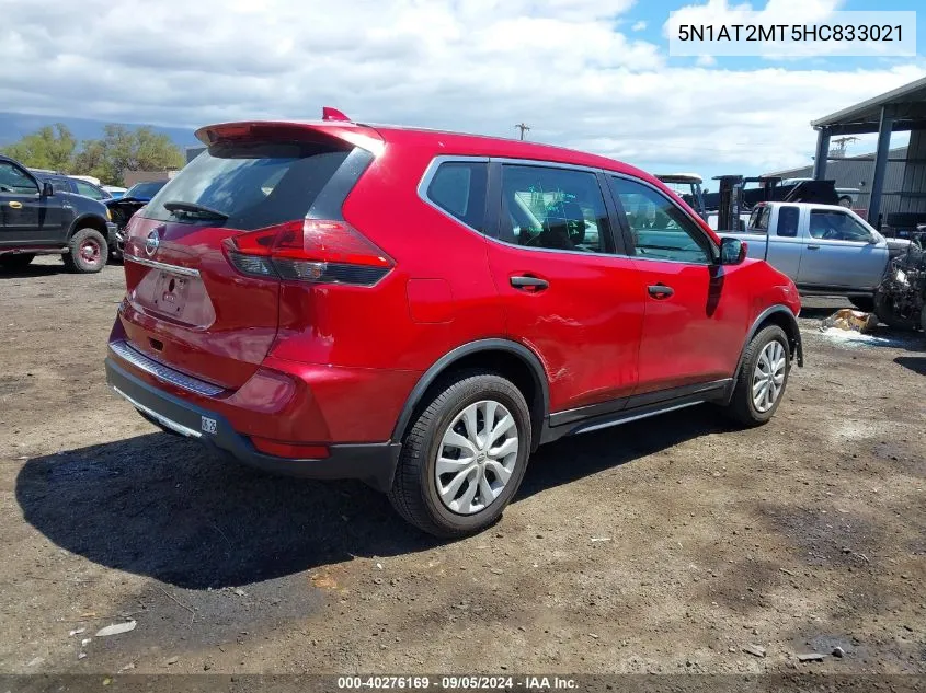 2017 Nissan Rogue S VIN: 5N1AT2MT5HC833021 Lot: 40276169