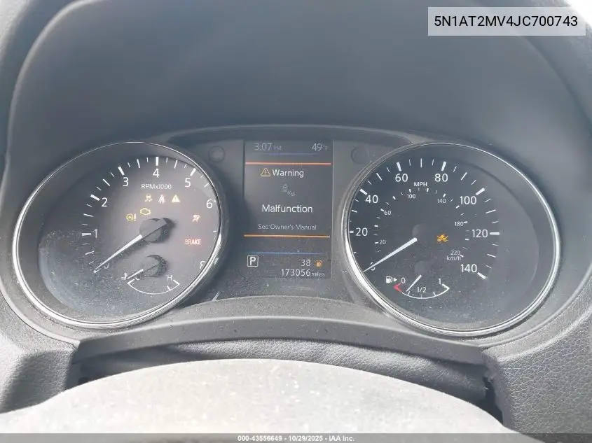 5N1AT2MV4JC700743 2018 Nissan Rogue Sv