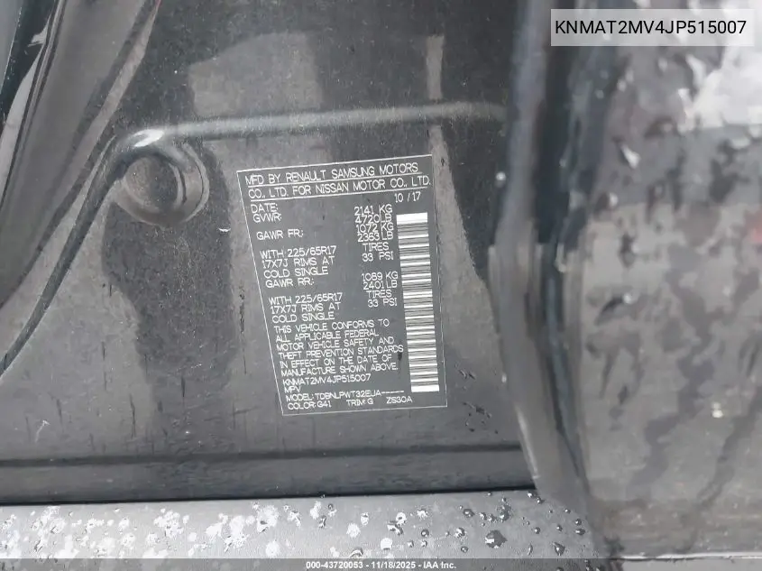 KNMAT2MV4JP515007 2018 Nissan Rogue S