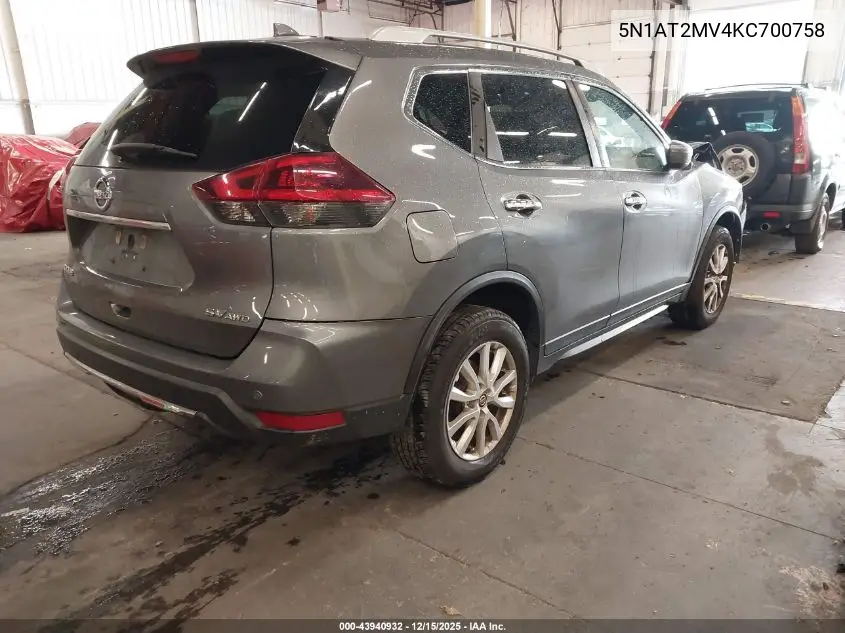5N1AT2MV4KC700758 2019 Nissan Rogue Sv