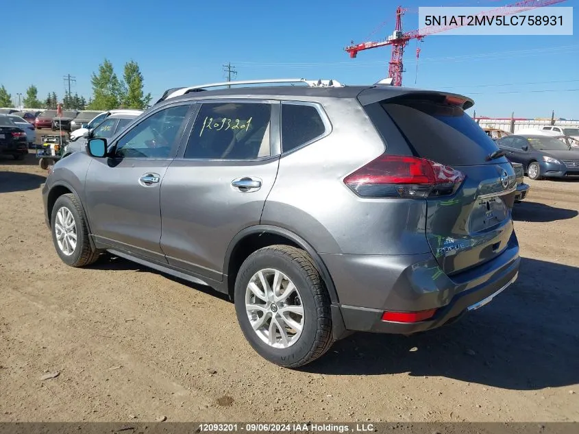 2020 Nissan Rogue VIN: 5N1AT2MV5LC758931 Lot: 12093201