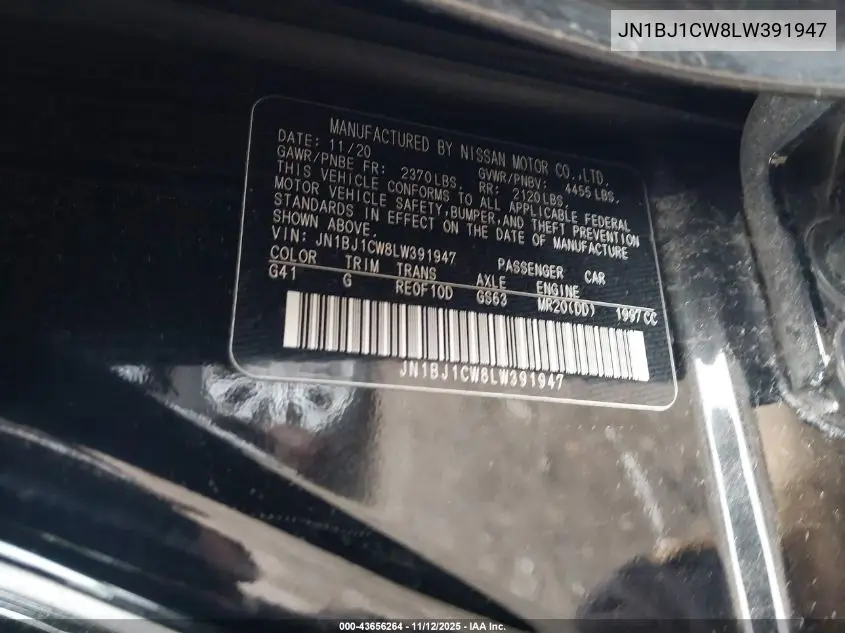 JN1BJ1CW8LW391947 2020 Nissan Rogue Sport Sv Awd Xtronic Cvt