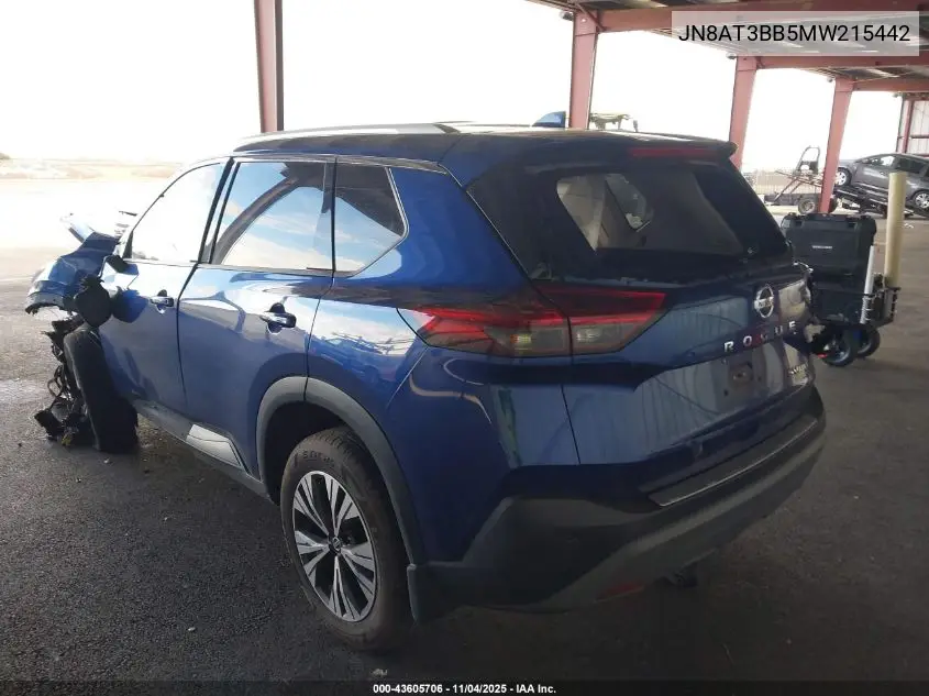 JN8AT3BB5MW215442 2021 Nissan Rogue Sv Intelligent Awd