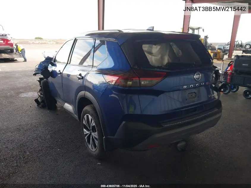 JN8AT3BB5MW215442 2021 Nissan Rogue Sv Intelligent Awd